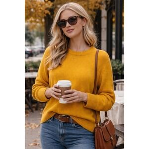 J.Crew Mustard Yellow Sweater XL Cozy Knit Crewneck Soft Casual